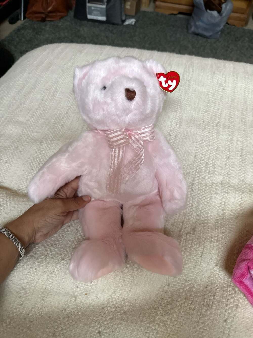 Ty Classic Rosette Pink Teddy Bear 14" Plush Stuffed Animal